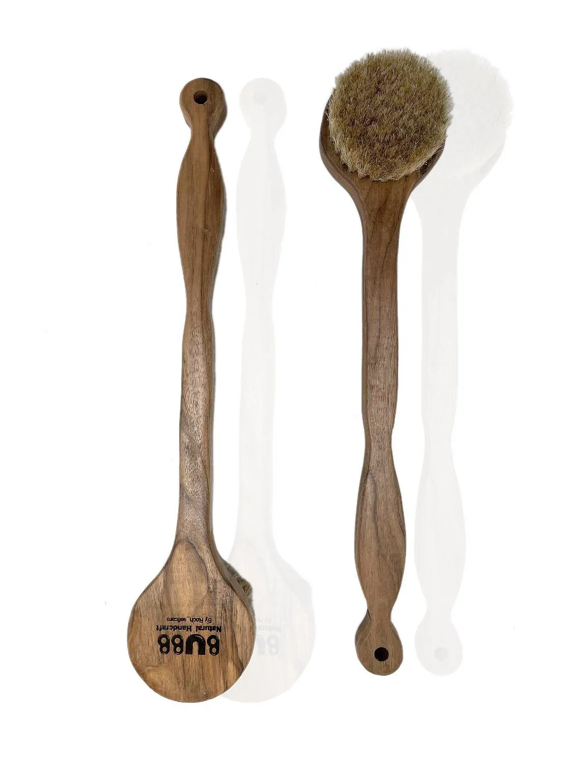 برس خشک طبیعی چوب راش با موی اسب قهوه ای دسته دار گرد BUBB