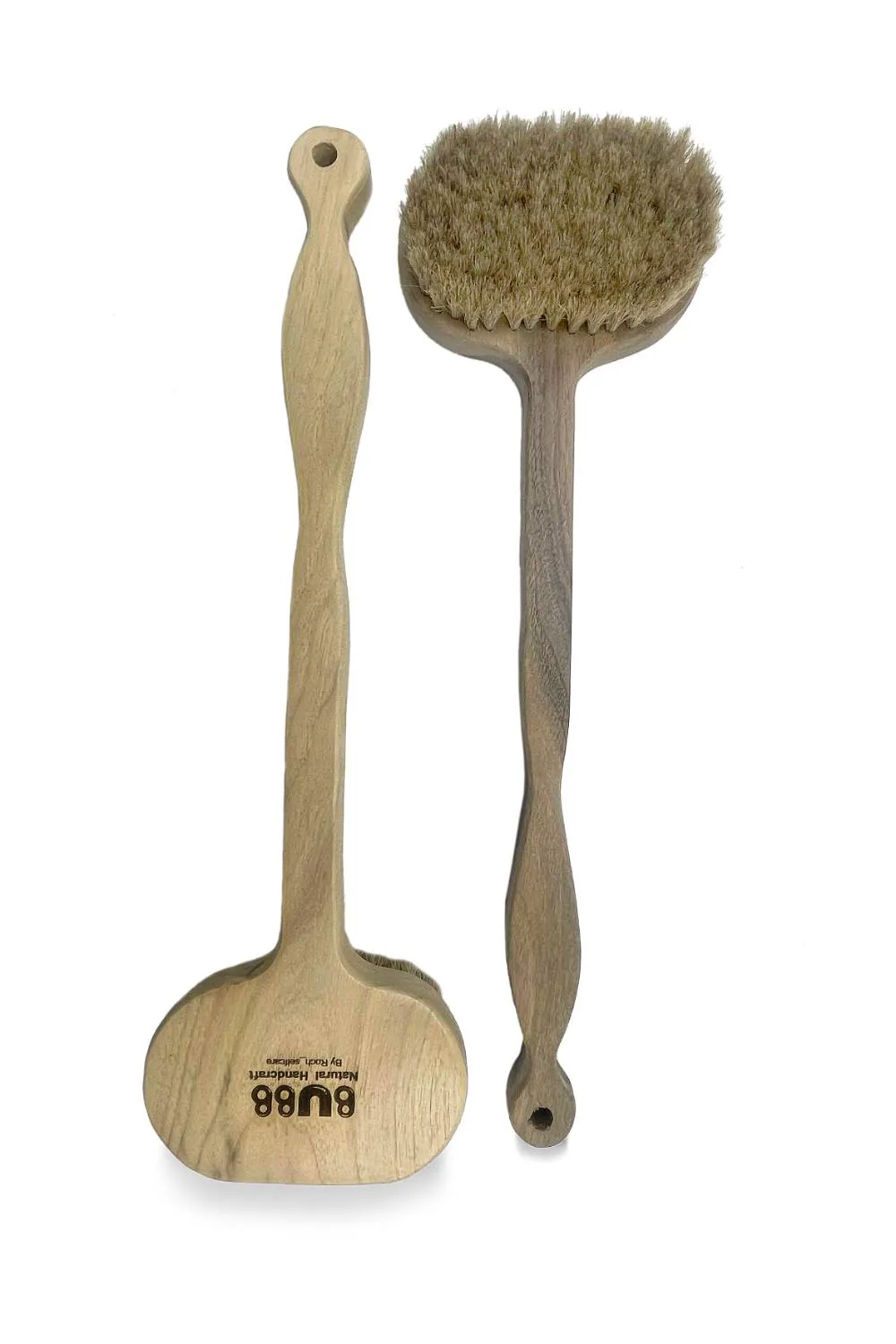 برس خشک طبیعی چوب راش با موی اسب قهوه ای دسته دار بیضی BUBB