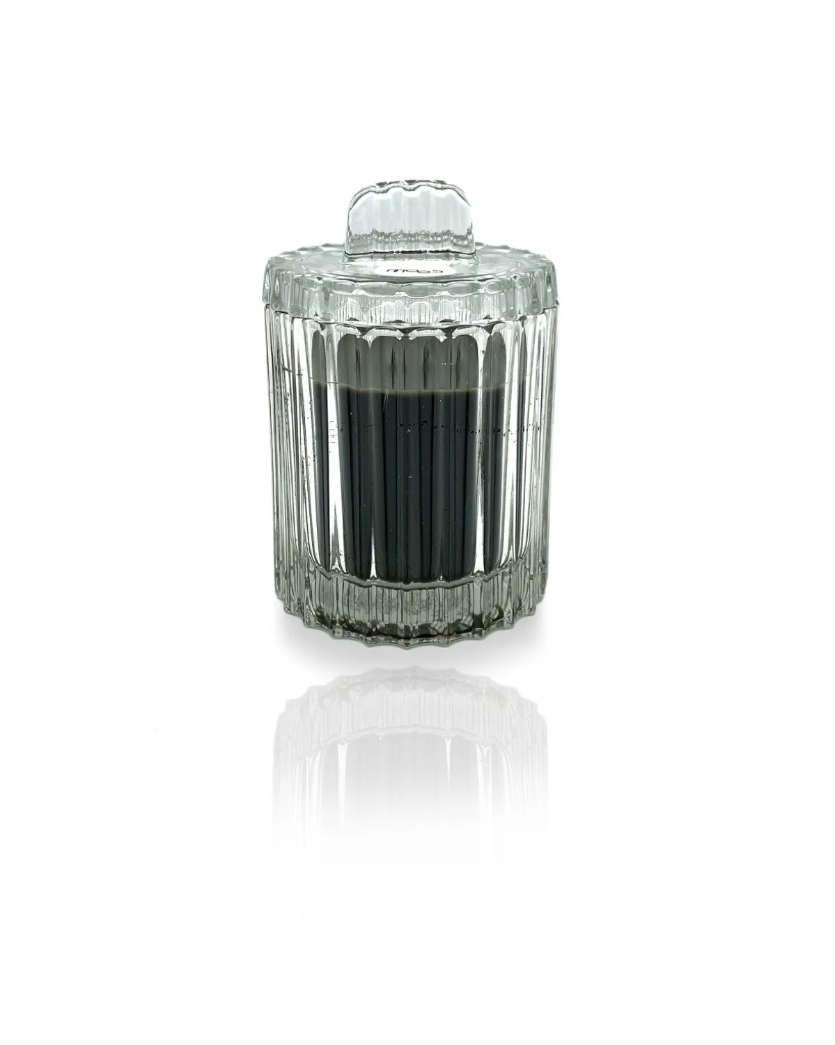 شمع شیشه ای شیار دار درب دار MOOD مدل HARMONY سبز تیره